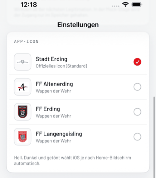 App-Icon-Auswahl in den Einstellungen